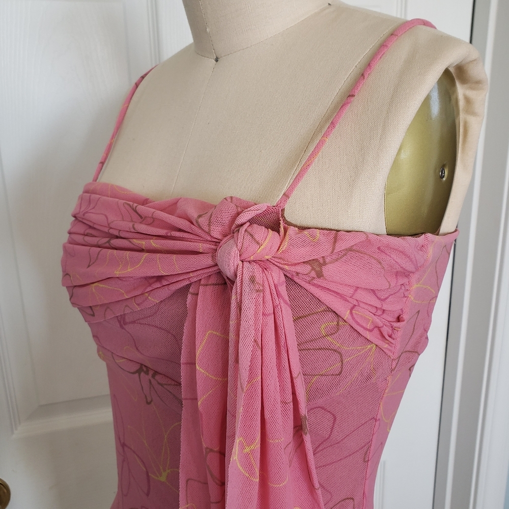Pink Tie Mesh Tank Top, S - Picture 3 of 13